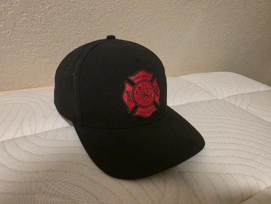 Black snapback leather patch hat with red Maltese cross patch